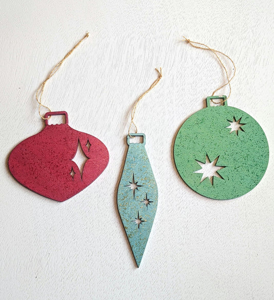 Set of Three Mid-Century Ornaments - Retro-Inspired Christmas Tree or Mantle Decorations | Vintage-Style Holiday Decor