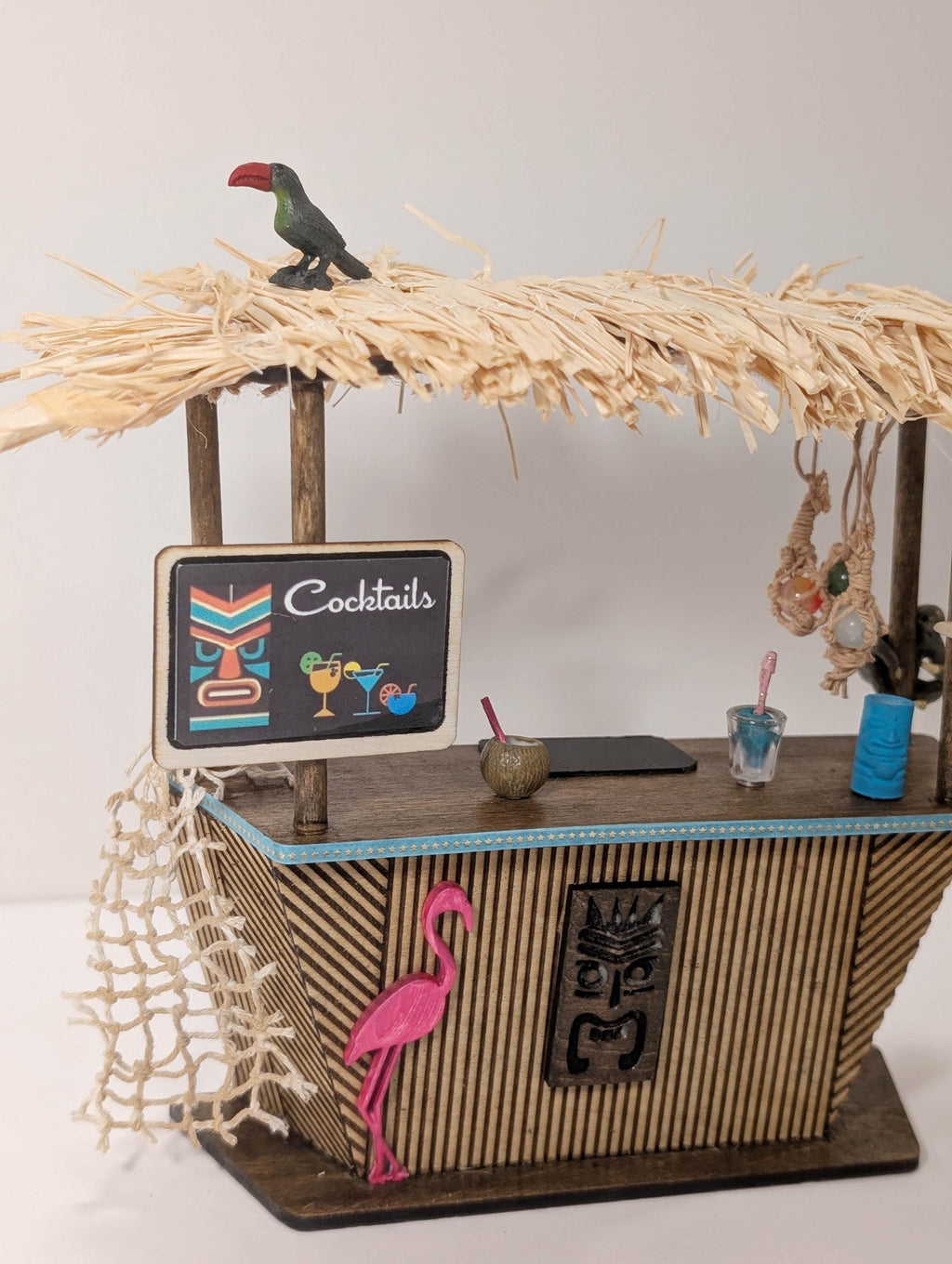 Miniature Tiki Bar Dollhouse, 1/12 Scale Decorated Tiki Set