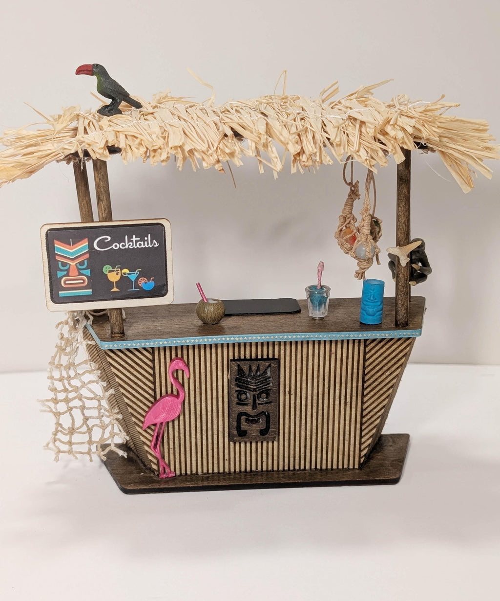 Miniature Tiki Bar Dollhouse, 1/12 Scale Decorated Tiki Set