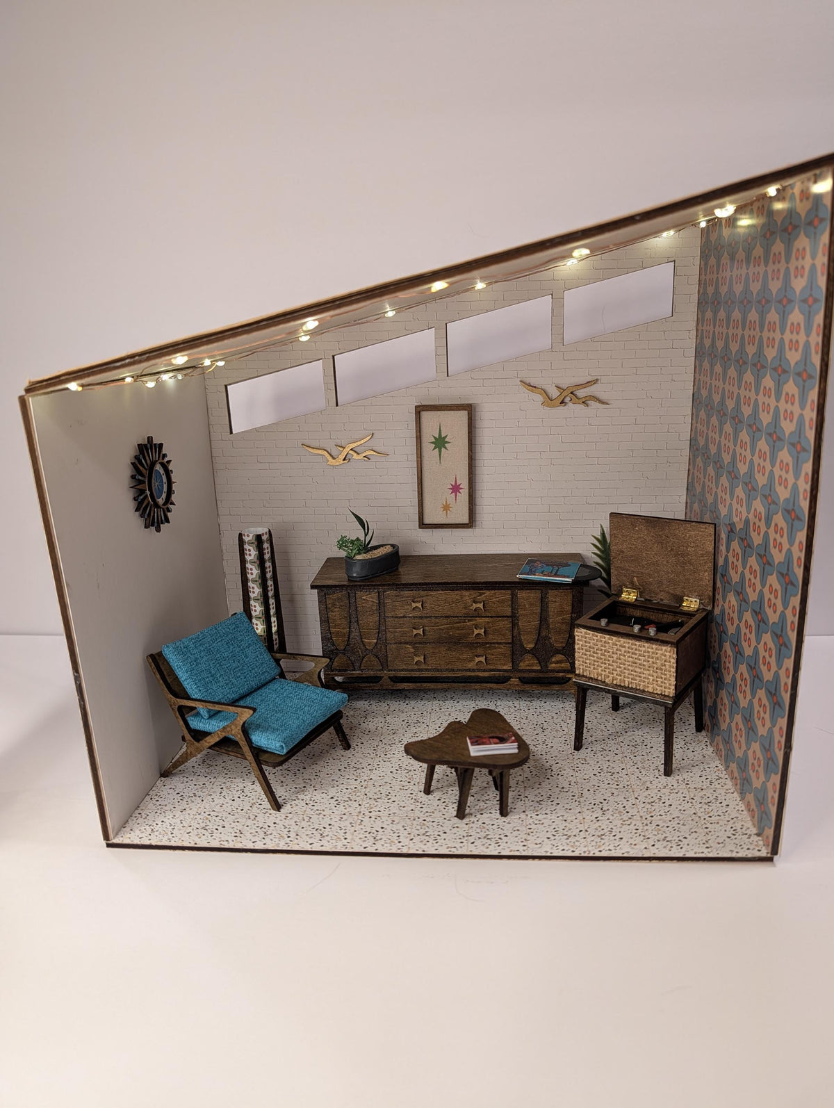 Mid-Century Modern Room Box Kit The Gable: DIY Unfinished Miniature Dollhouse