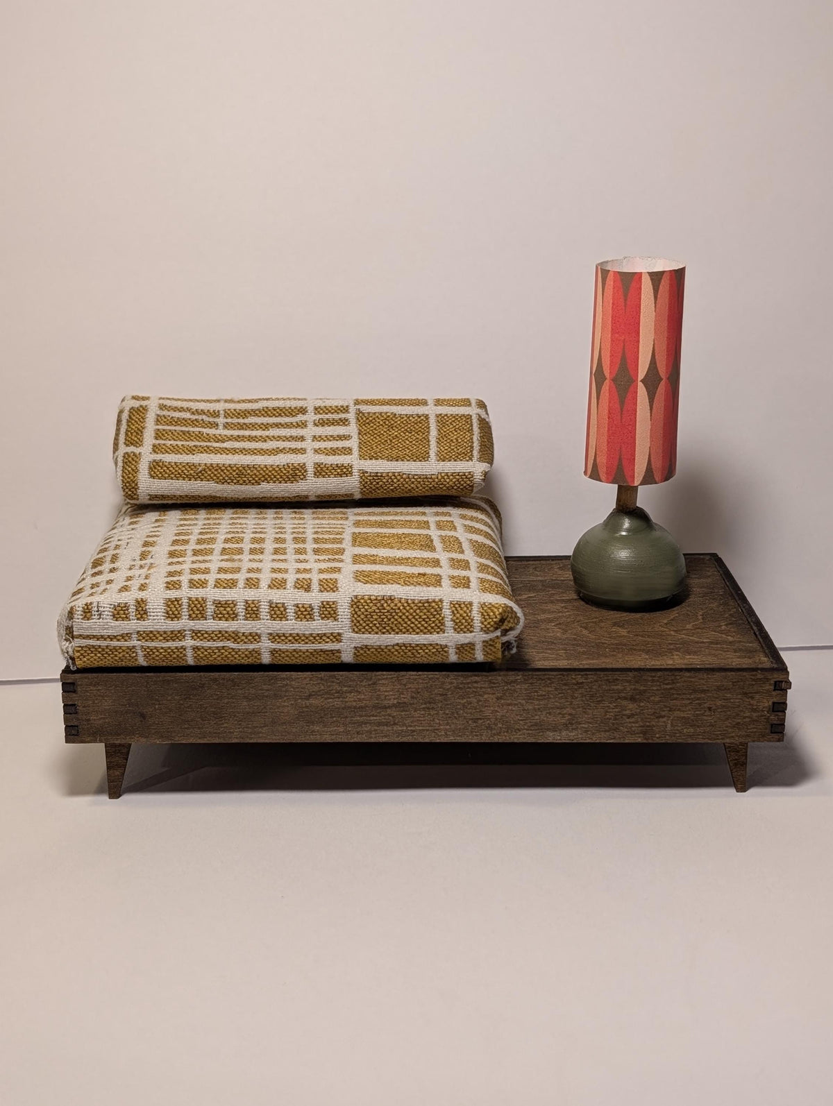 Miniature Mid-Century Sofa with Side Table - Dollhouse Decor (Multiple Scales)