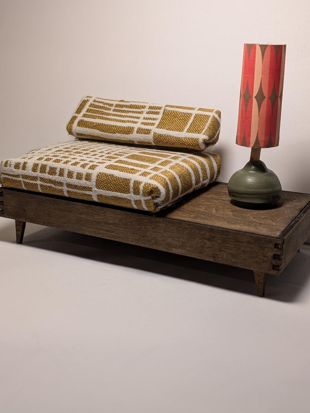 Miniature Mid-Century Sofa with Side Table - Dollhouse Decor (Multiple Scales)