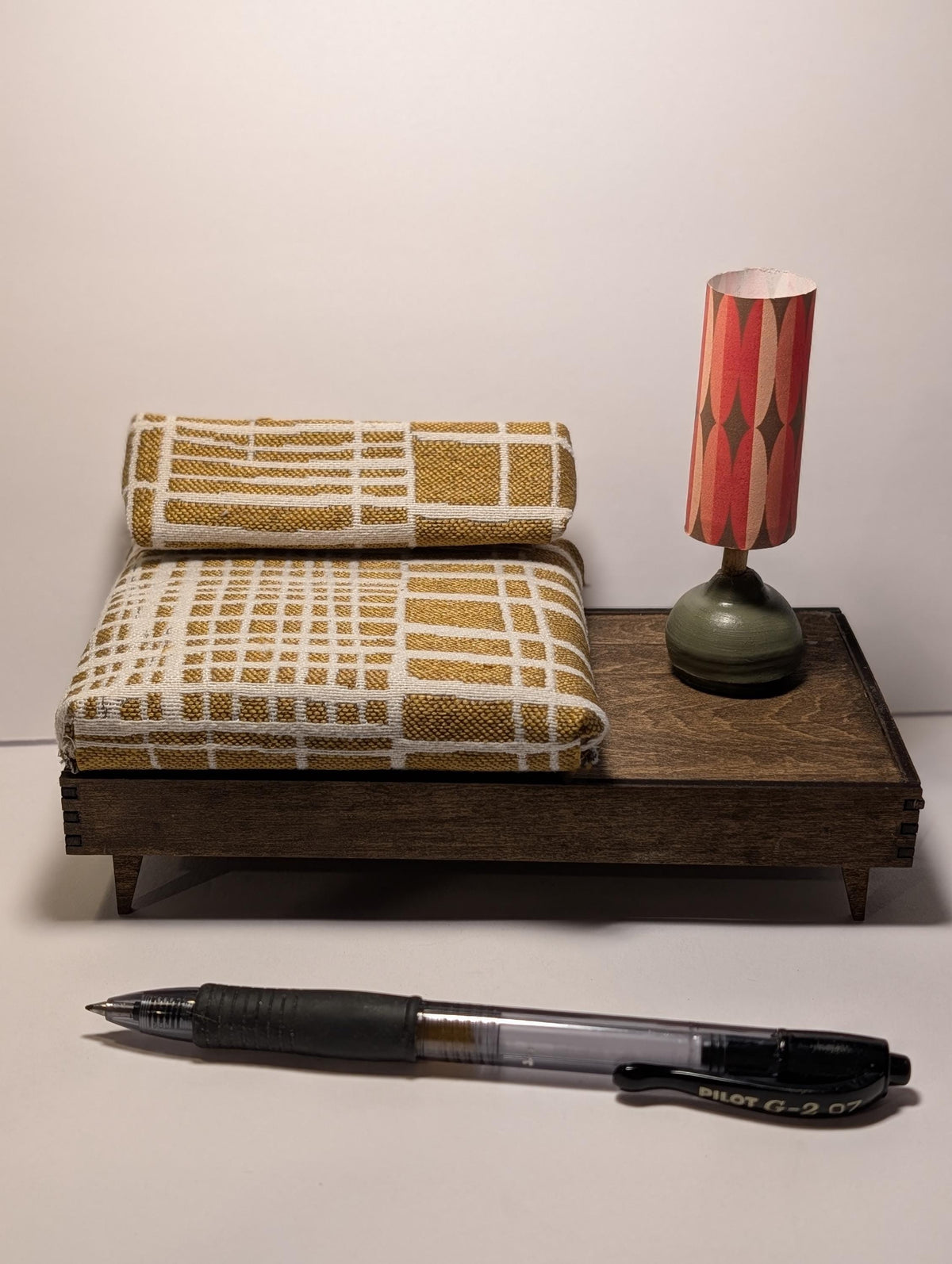 Miniature Mid-Century Sofa with Side Table - Dollhouse Decor (Multiple Scales)