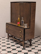 Mid Century Modern Bar Hutch – Walnut Finish Dollhouse Furniture (Multiple Scales)