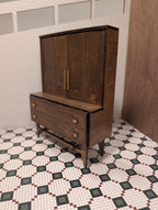 Mid Century Modern Bar Hutch – Walnut Finish Dollhouse Furniture (Multiple Scales)