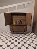 Mid Century Modern Bar Hutch – Walnut Finish Dollhouse Furniture (Multiple Scales)