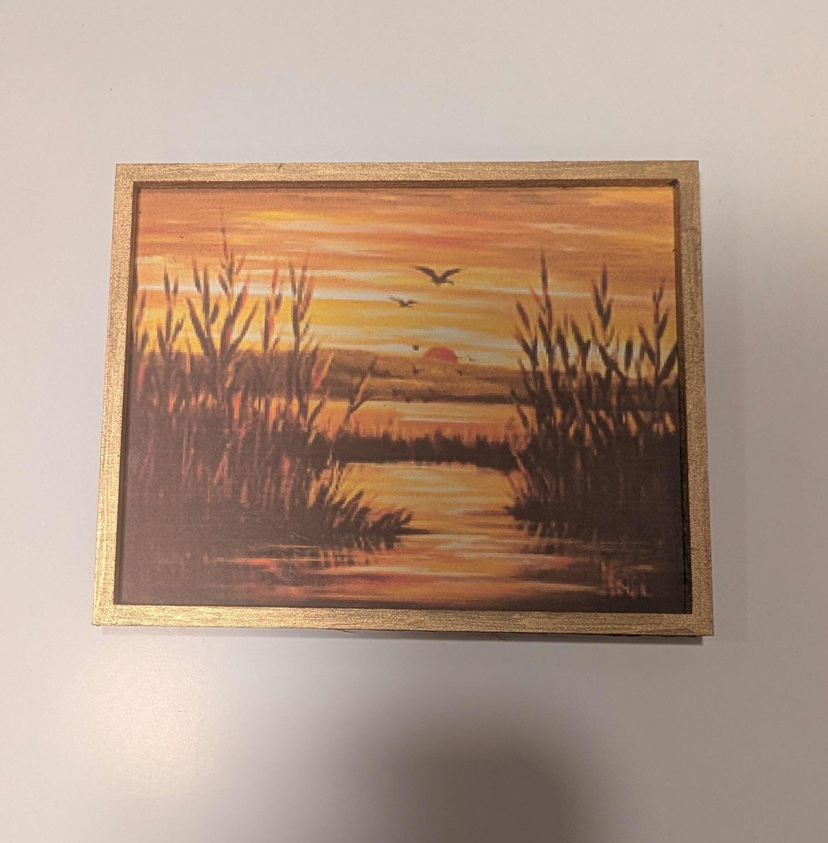Miniature Sunset Marsh Print– Gold Framed Golden Hour Art (4" x 3")