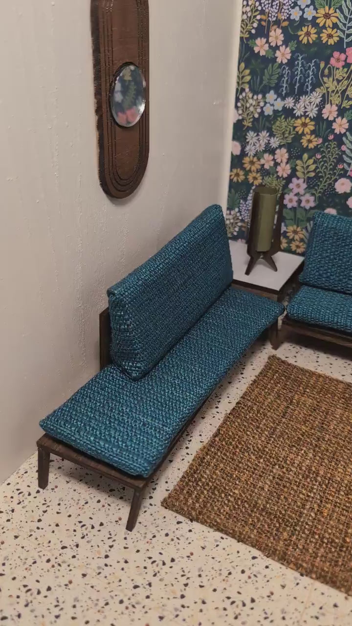 Miniature Mid-Century Modern Sectional Sofa & Marble Table - MCM Dollhouse Decor; Multiple Scales